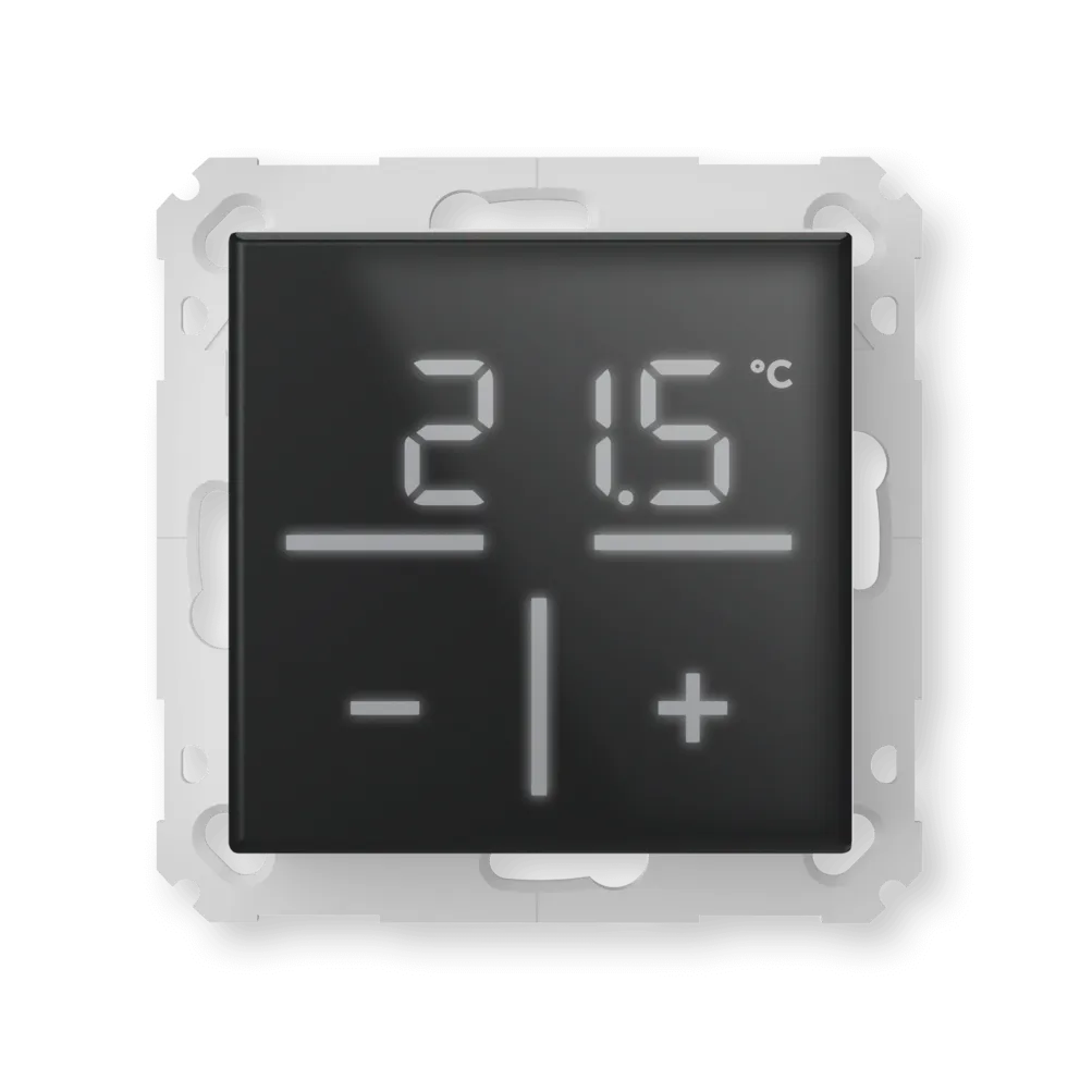 Schwarzes Homematic IP Glas-Wandthermostat HmIP-WGT-A mit Temperaturanzeige